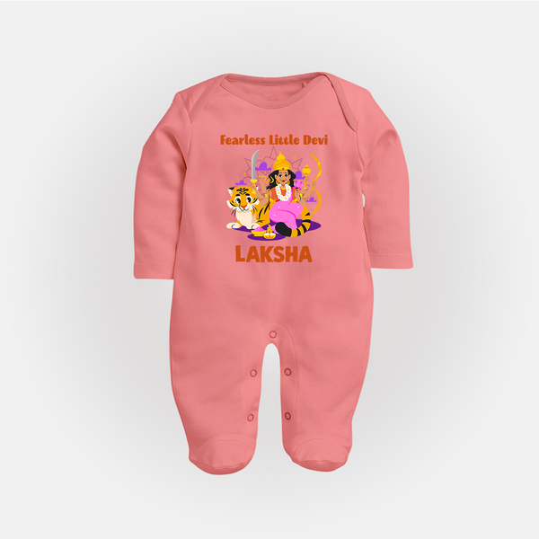 Fearless Little Devi Goddess & Tiger Baby Full Body Suit - PEACH - New Born (Chest 7.5")