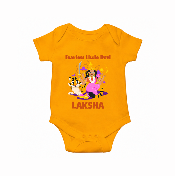 Fearless Little Devi Goddess & Tiger Baby Romper - CHROME YELLOW - New Born (Chest 14")