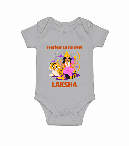 Fearless Little Devi Goddess & Tiger Baby Romper - GREY - New Born (Chest 14")