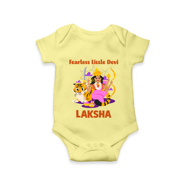 Fearless Little Devi Goddess & Tiger Baby Romper - PASTEL YELLOW - New Born (Chest 14")
