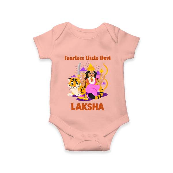 Fearless Little Devi Goddess & Tiger Baby Romper - PEACH - New Born (Chest 14")
