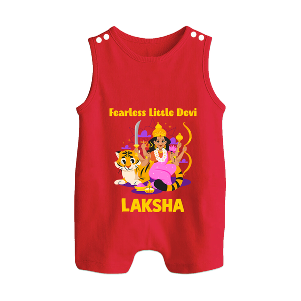 Fearless Little Devi Goddess & Tiger Baby Button Romper - RED - New Born (Chest 18")