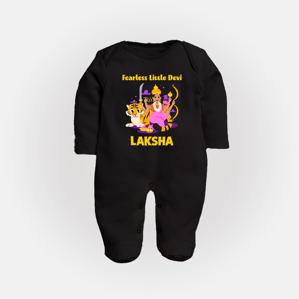 Fearless Little Devi Goddess & Tiger Baby Full Body Suit - BLACK - New Born (Chest 7.5")