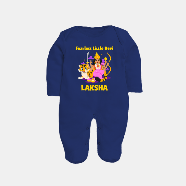 Fearless Little Devi Goddess & Tiger Baby Full Body Suit - NAVY BLUE - New Born (Chest 7.5")