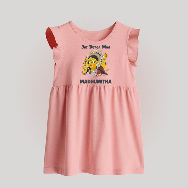 Jai Durga Maa Traditional Goddess Baby Baby Frock - BABY PINK - 0 - 3 Months Old (Chest 17")