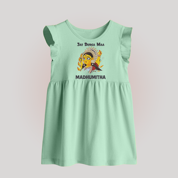 Jai Durga Maa Traditional Goddess Baby Baby Frock - MINT GREEN - 0 - 3 Months Old (Chest 17")