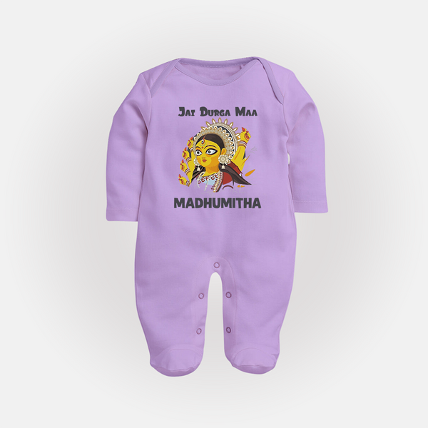 Jai Durga Maa Traditional Goddess Baby Full Body Suit - LILAC - New Born (Chest 7.5")
