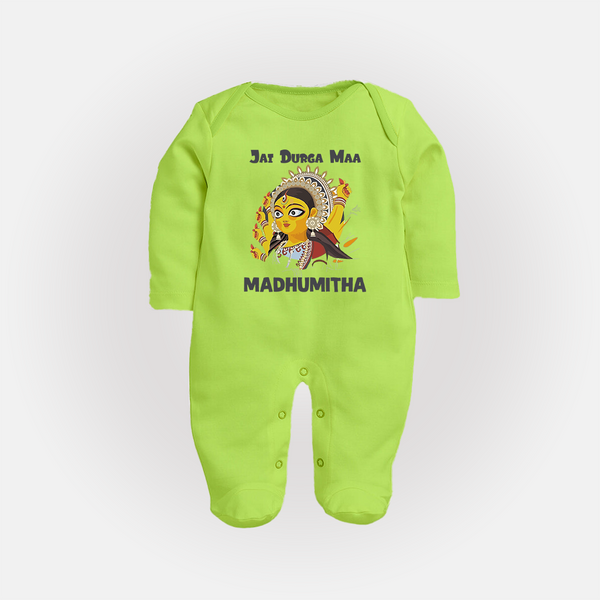 Jai Durga Maa Traditional Goddess Baby Full Body Suit - LIME GREEN - New Born (Chest 7.5")