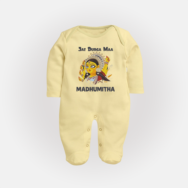 Jai Durga Maa Traditional Goddess Baby Full Body Suit - PASTEL YELLOW - New Born (Chest 7.5")