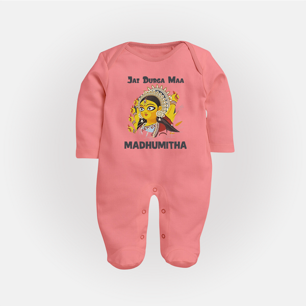 Jai Durga Maa Traditional Goddess Baby Full Body Suit - PEACH - New Born (Chest 7.5")