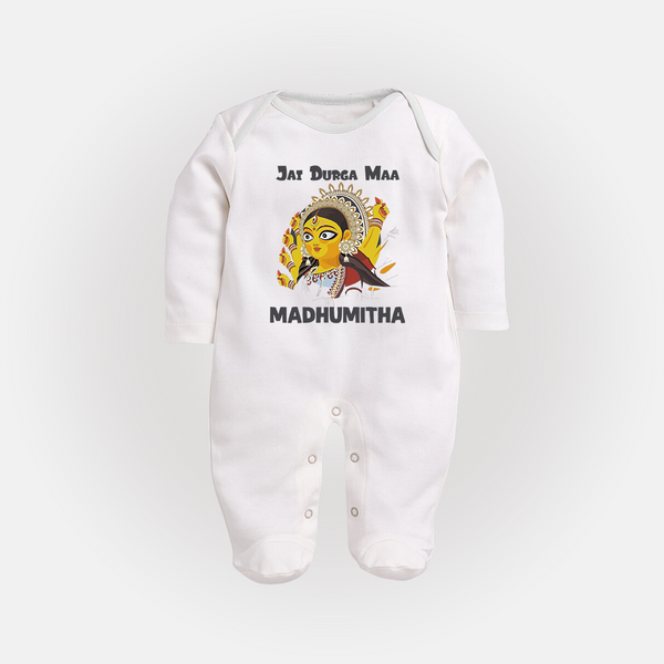 Jai Durga Maa Traditional Goddess Baby Full Body Suit - WHITE - New Born (Chest 7.5")