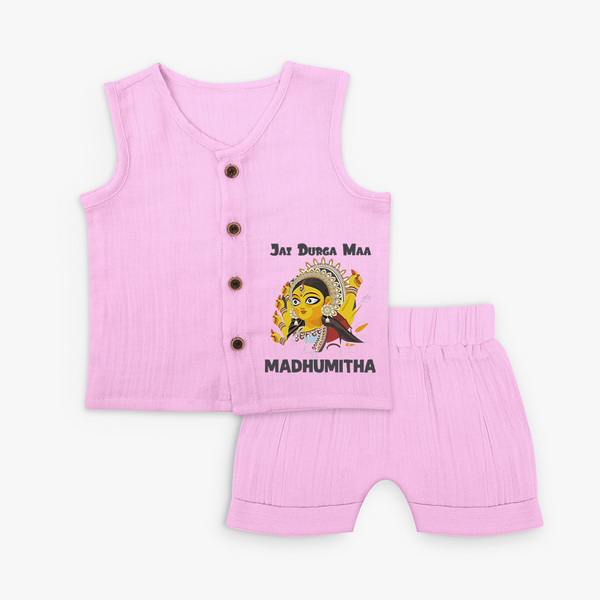 Jai Durga Maa Traditional Goddess Baby Jabla Set - BABY PINK - 0 - 3 Months Old (Chest 9.8")