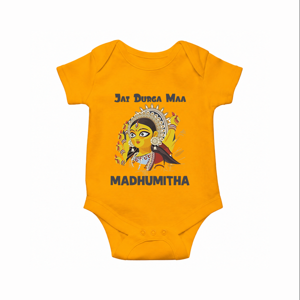 Jai Durga Maa Traditional Goddess Baby Romper - CHROME YELLOW - New Born (Chest 14")