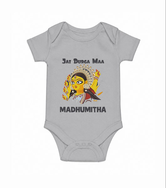 Jai Durga Maa Traditional Goddess Baby Romper - GREY - New Born (Chest 14")