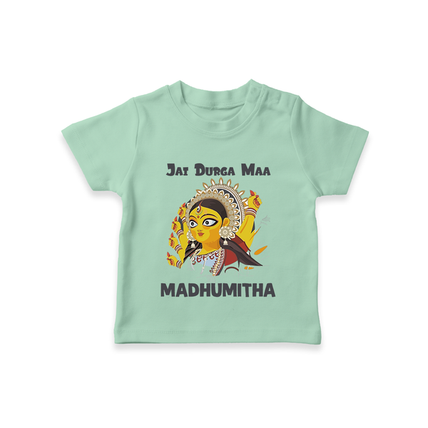 Jai Durga Maa Traditional Goddess Baby T Shirt - MINT GREEN - 0-5 Months Old (Chest 17")