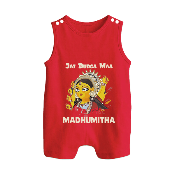 Jai Durga Maa Traditional Goddess Baby Button Romper - RED - New Born (Chest 18")