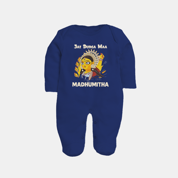 Jai Durga Maa Traditional Goddess Baby Full Body Suit - NAVY BLUE - New Born (Chest 7.5")