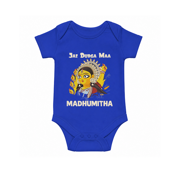 Jai Durga Maa Traditional Goddess Baby Romper - COBALT BLUE - New Born (Chest 14")