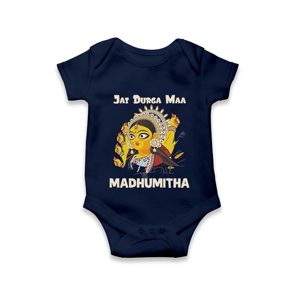 Jai Durga Maa Traditional Goddess Baby Romper - NAVY BLUE - New Born (Chest 14")