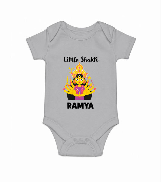 Little Shakti Durga Maa Baby Romper - GREY - New Born (Chest 14")