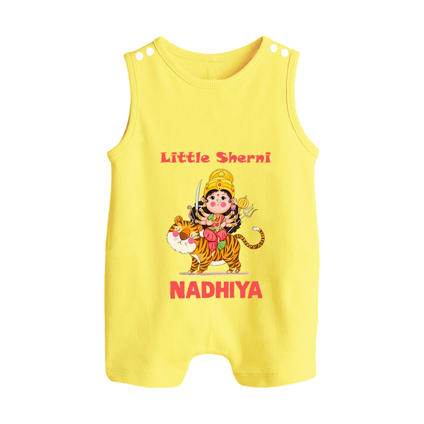 Little Sherni Goddess & Tiger Baby Button Romper - PASTEL YELLOW - New Born (Chest 18")
