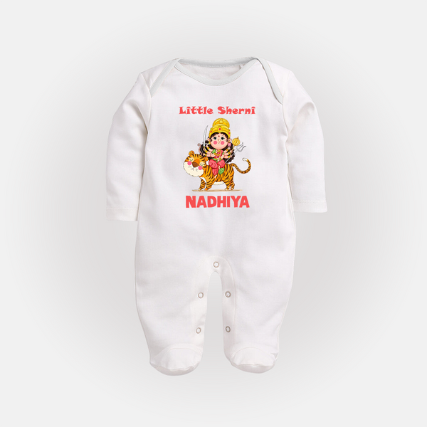 Little Sherni Goddess & Tiger Baby Full Body Suit - WHITE - New Born (Chest 7.5")