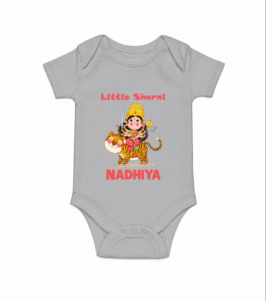 Little Sherni Goddess & Tiger Baby Romper - GREY - New Born (Chest 14")