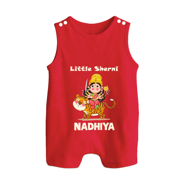 Little Sherni Goddess & Tiger Baby Button Romper - RED - New Born (Chest 18")