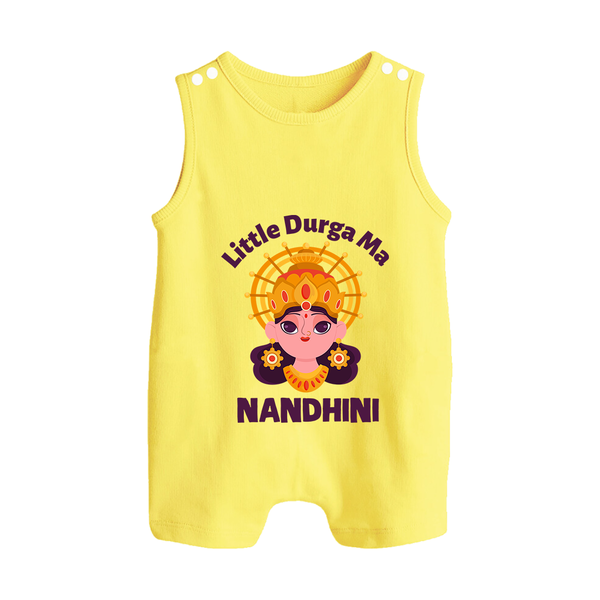 Little Durga Maa Goddess Face Baby Button Romper - PASTEL YELLOW - New Born (Chest 18")