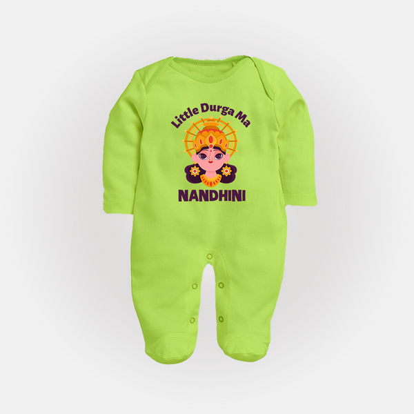Little Durga Maa Goddess Face Baby Full Body Suit - LIME GREEN - New Born (Chest 7.5")