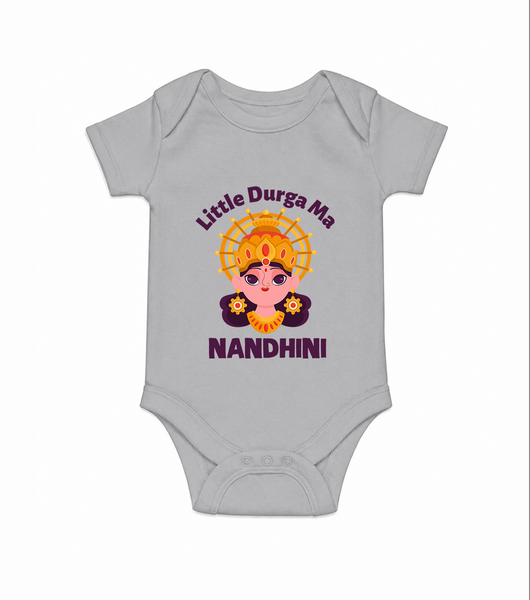 Little Durga Maa Goddess Face Baby Romper - GREY - New Born (Chest 14")