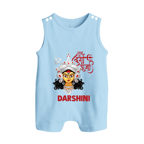 Shubh Durga Maa Divine Face Baby Button Romper - BABY BLUE - New Born (Chest 18")