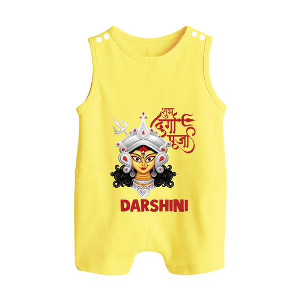 Shubh Durga Maa Divine Face Baby Button Romper - PASTEL YELLOW - New Born (Chest 18")