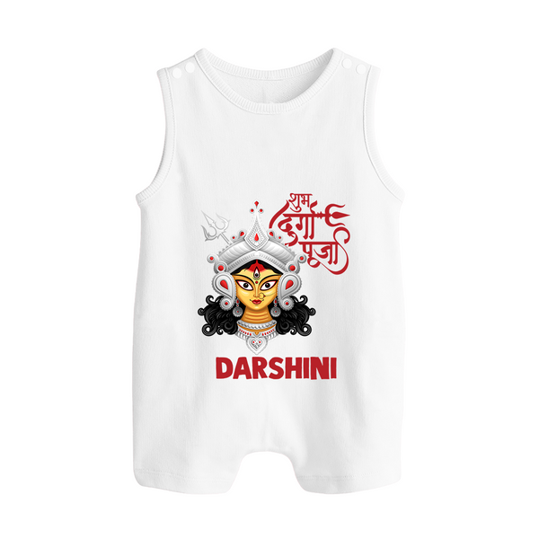 Shubh Durga Maa Divine Face Baby Button Romper - WHITE - New Born (Chest 18")