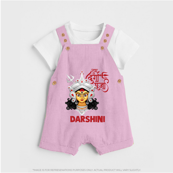 Shubh Durga Maa Divine Face Baby Dungaree - BABY PINK - 0 - 5 Months Old (Chest 18")