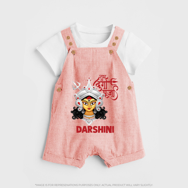 Shubh Durga Maa Divine Face Baby Dungaree - PEACH - 0 - 5 Months Old (Chest 18")