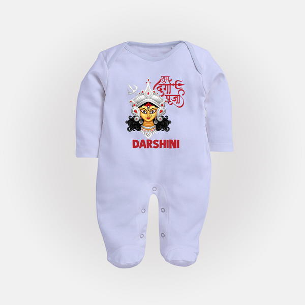 Shubh Durga Maa Divine Face Baby Full Body Suit - BABY BLUE - New Born (Chest 7.5")