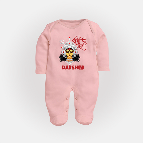 Shubh Durga Maa Divine Face Baby Full Body Suit - BABY PINK - New Born (Chest 7.5")