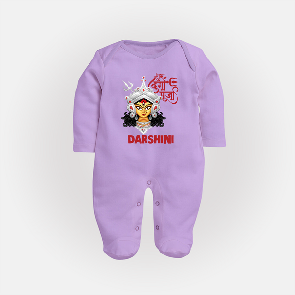 Shubh Durga Maa Divine Face Baby Full Body Suit - LILAC - New Born (Chest 7.5")