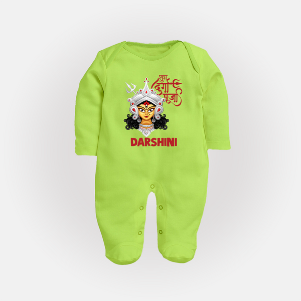 Shubh Durga Maa Divine Face Baby Full Body Suit - LIME GREEN - New Born (Chest 7.5")