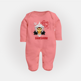 Shubh Durga Maa Divine Face Baby Full Body Suit - PEACH - New Born (Chest 7.5")