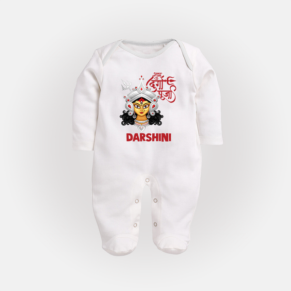Shubh Durga Maa Divine Face Baby Full Body Suit - WHITE - New Born (Chest 7.5")