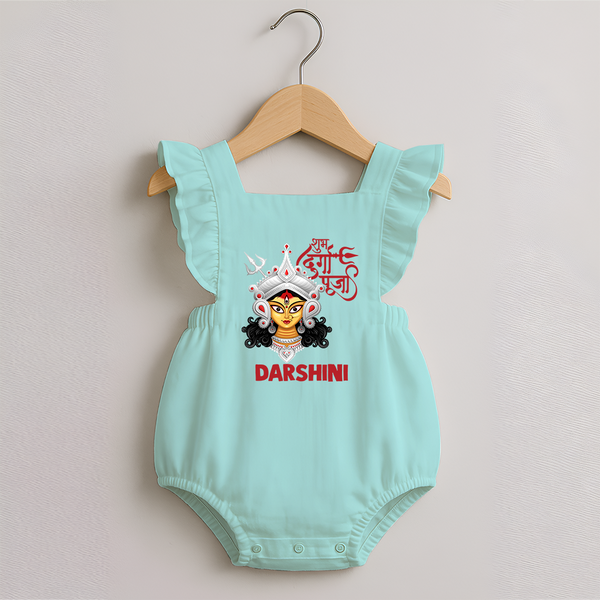 Shubh Durga Maa Divine Face Baby Romper Frock - MINT GREEN - 0 - 3 Months Old (Chest 19")