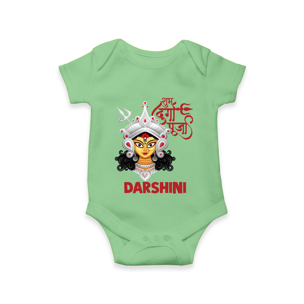 Shubh Durga Maa Divine Face Baby Romper - GREEN - New Born (Chest 14")