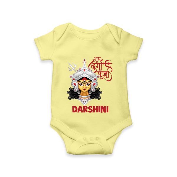 Shubh Durga Maa Divine Face Baby Romper - PASTEL YELLOW - New Born (Chest 14")