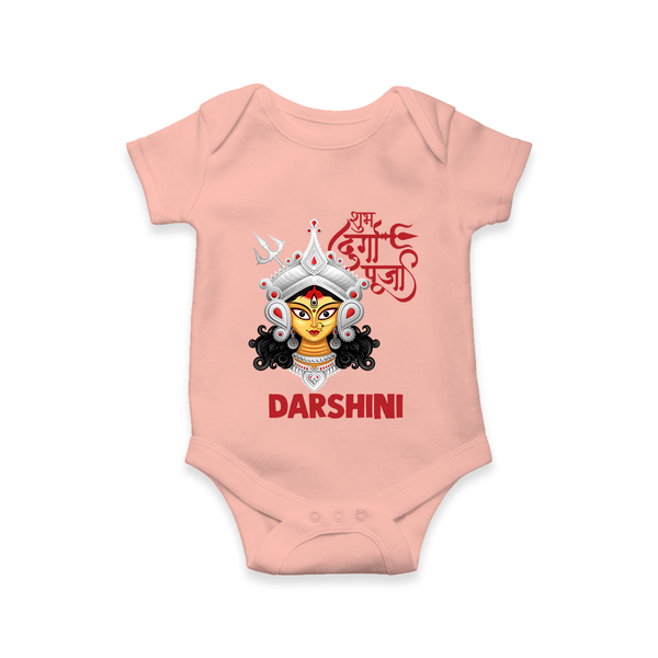 Shubh Durga Maa Divine Face Baby Romper - PEACH - New Born (Chest 14")