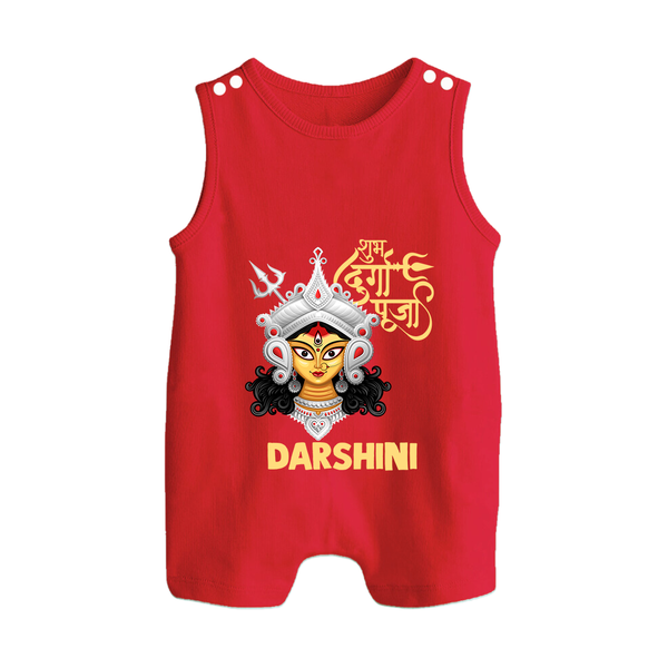 Shubh Durga Maa Divine Face Baby Button Romper - RED - New Born (Chest 18")