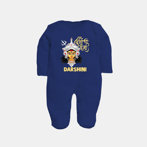 Shubh Durga Maa Divine Face Baby Full Body Suit - NAVY BLUE - New Born (Chest 7.5")