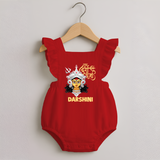 Shubh Durga Maa Divine Face Baby Romper Frock - RED - 0 - 3 Months Old (Chest 19")