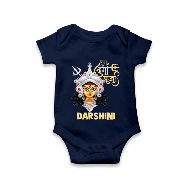 Shubh Durga Maa Divine Face Baby Romper - NAVY BLUE - New Born (Chest 14")